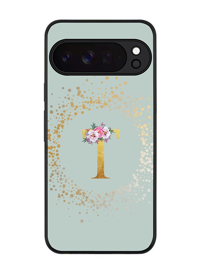 For Google Pixel 10 Pro Case,Slim fit Camera Protection, Shockproof Thin Phone cover  - Custom Monogram Floral - T  (Light Grey )